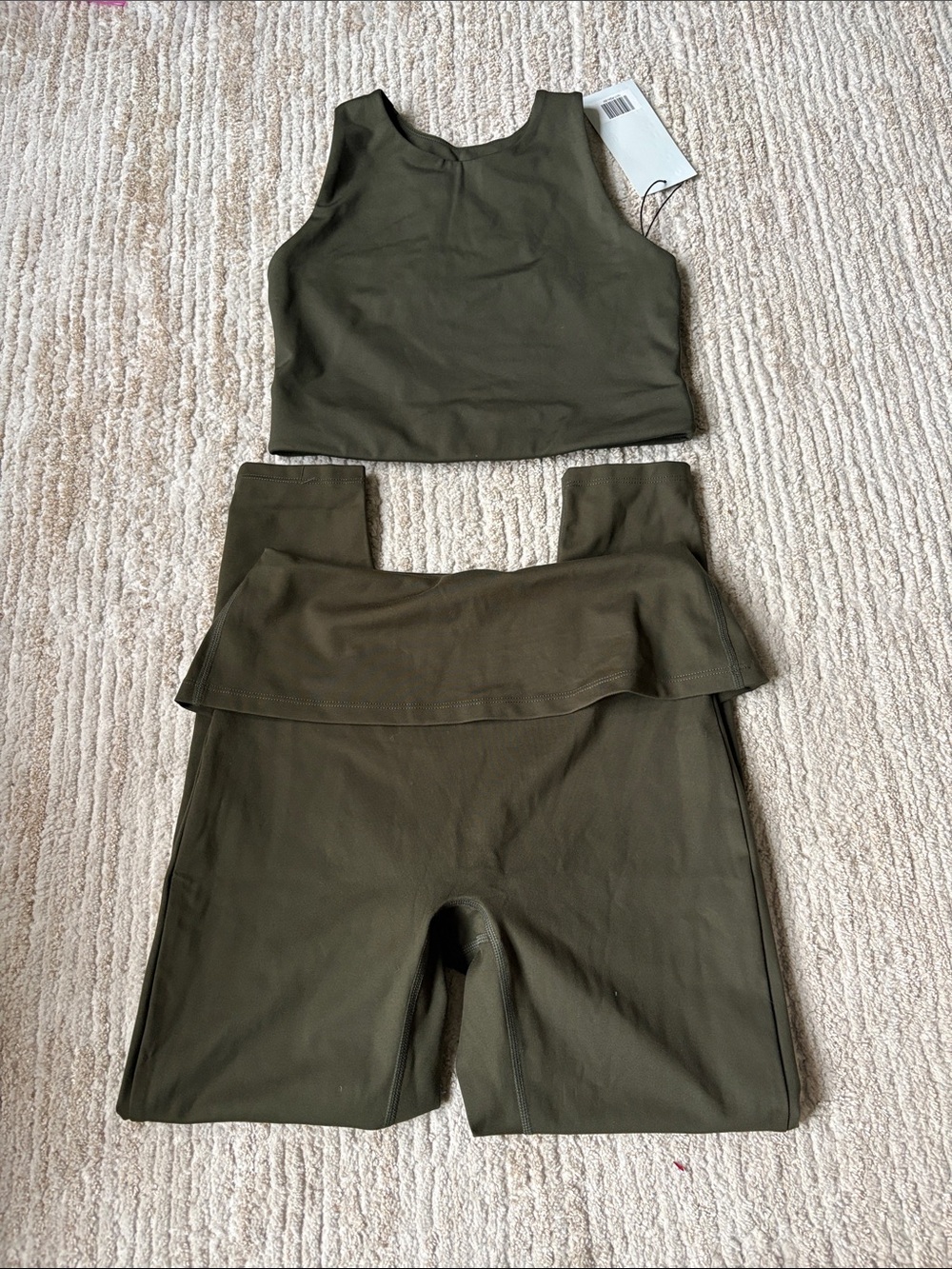 girlfriend collective Olive Green Cropped Tank & Fold Over waist leggings size S